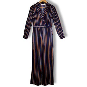 ASTR The Label Striped V-Neck Wide Leg Pantsuit Jumpsuit Navy Orange Size Small